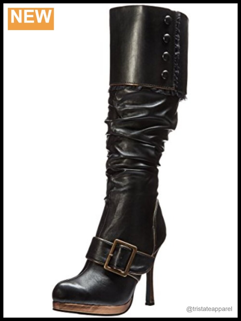 Women's Pirate Costume Boot with Buckle Detail Zip Closure